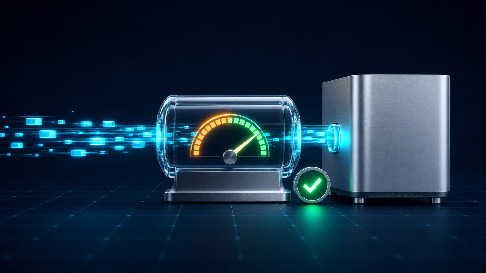 API flow and rate-limit recovery illustrated with a clear capacity meter.