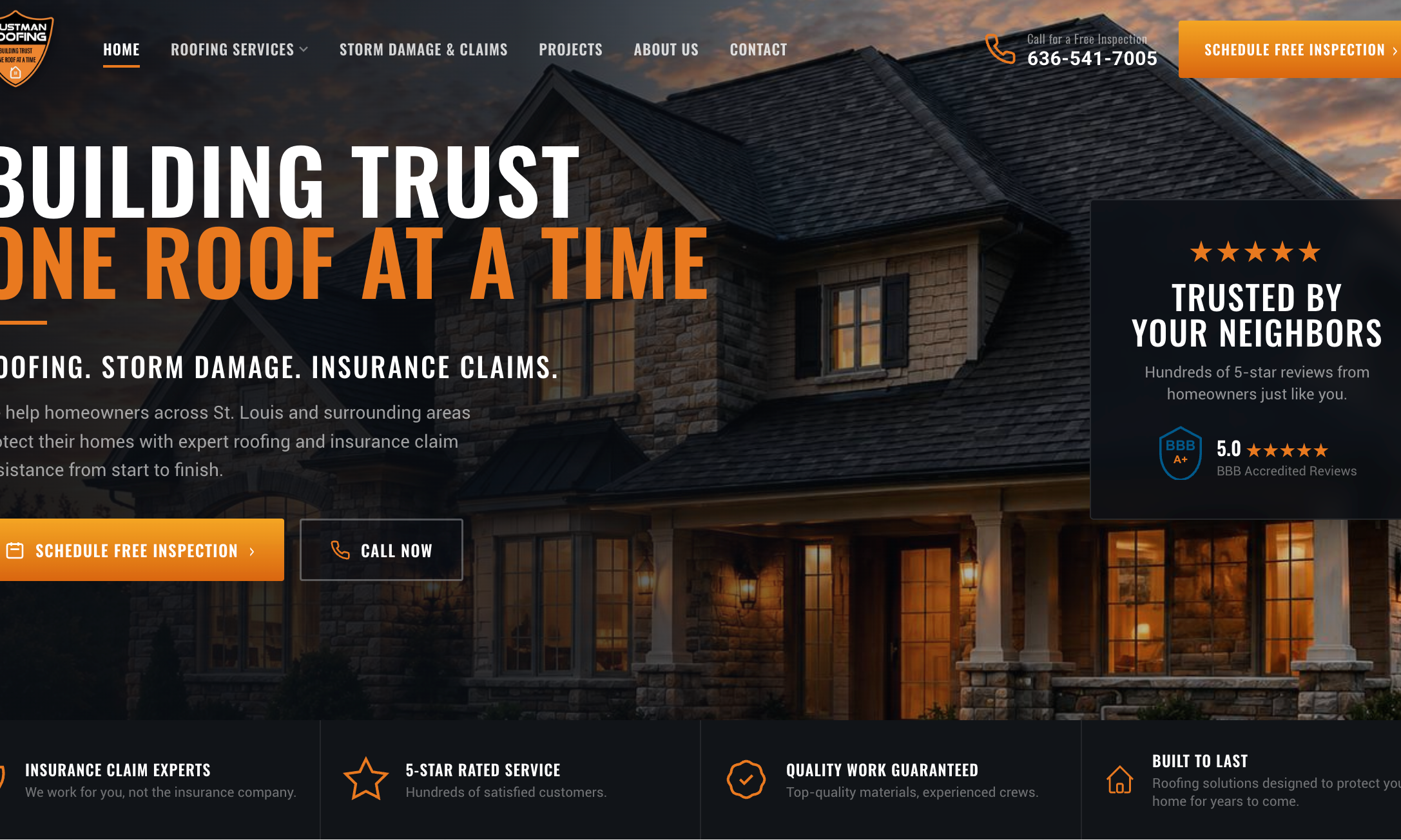 Trustman Roofing website built for Jason's roofing business